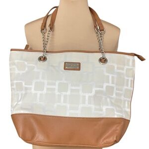 bag tote NINE WEST 10x16x4 canvas faux leather vegan shoulder straps